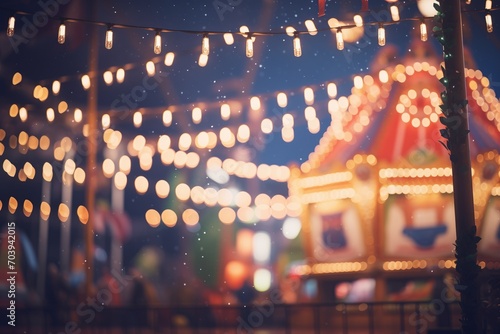 swaying lights hanging from a silent midway photo