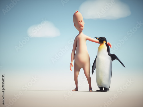 3d human character with a penguin.