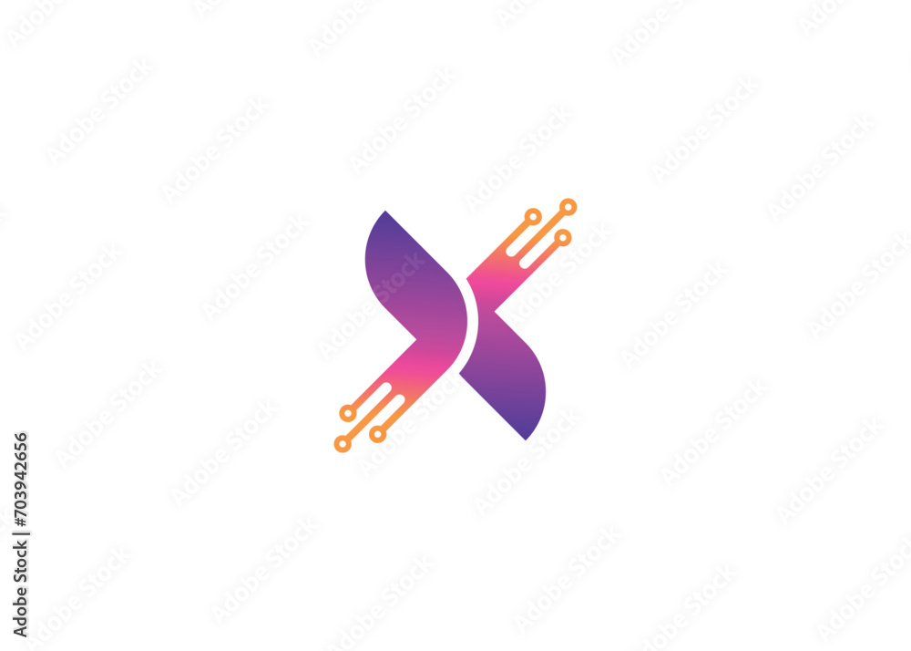 Letter X Technology vector monogram logo design template. Letter X molecule, Science and Bio technology Vector logo Design