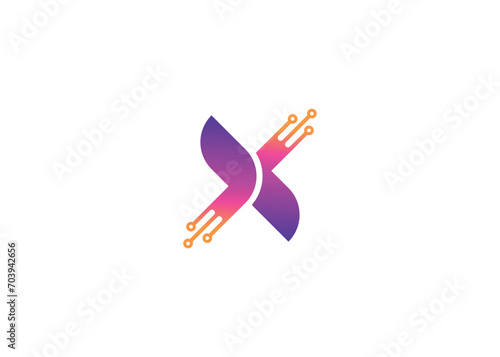 Letter X Technology vector monogram logo design template. Letter X molecule, Science and Bio technology Vector logo Design