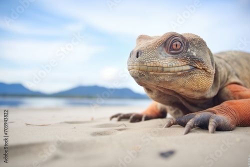 komodo dragon basking on a sunny beach