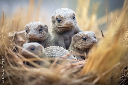 baby komodo dragons clustered near a nest photo