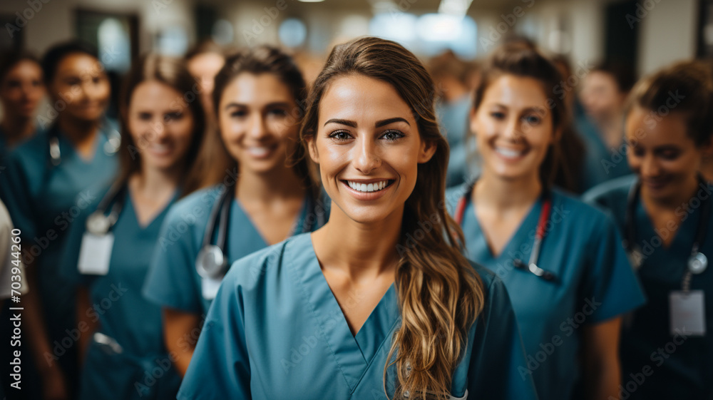Portrait of a diverse group of doctors and medical workers in a hospital with a stethoscope Portrait of a diverse group of doctors and medical workers in a hospital with a stethoscope