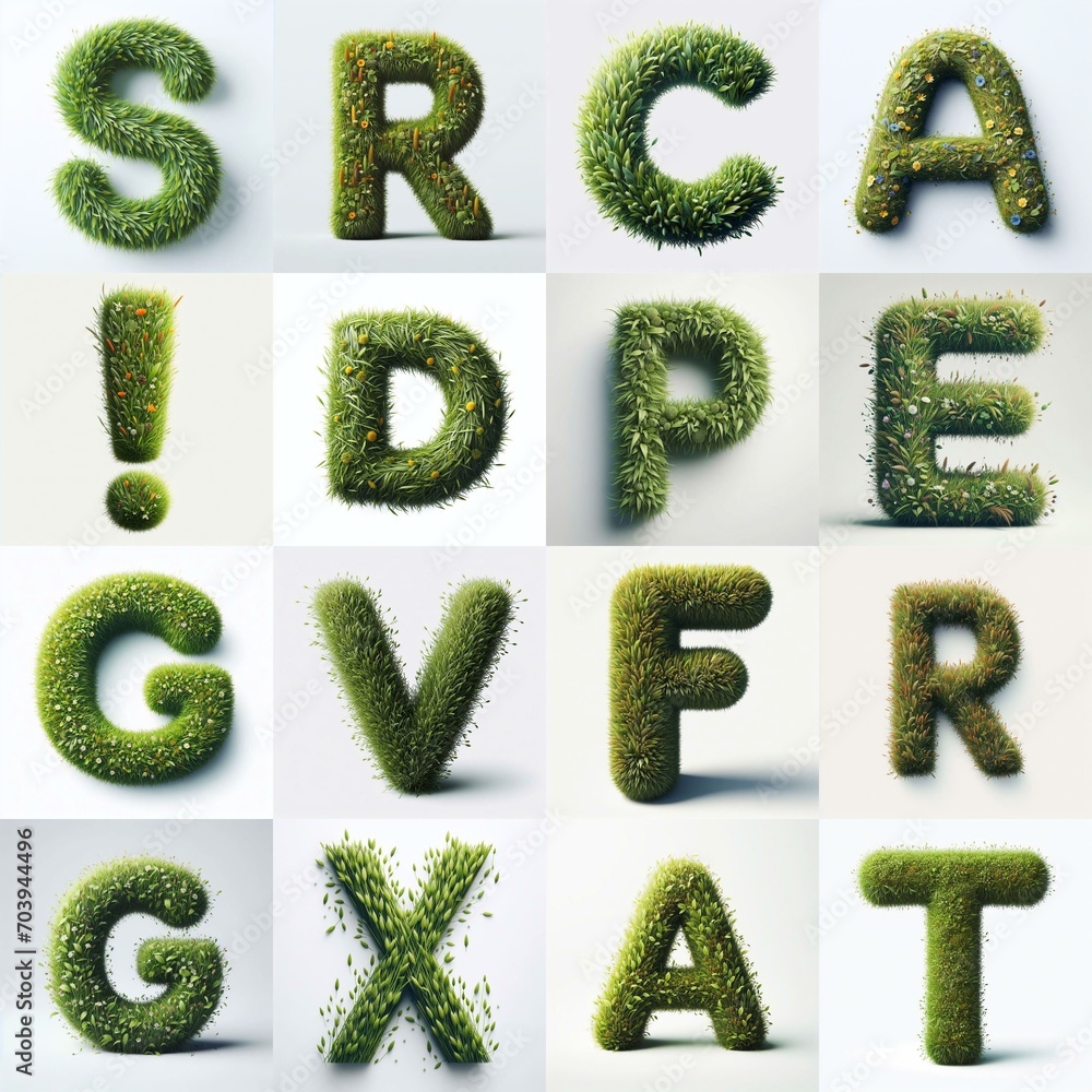 Grass style typography. AI generated illustration Grass style typography. AI generated illustration