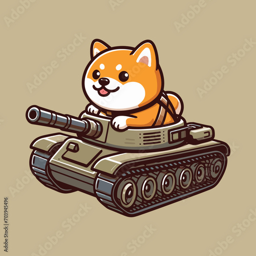 Cute Shiba Inu Drive Tank Illustration
