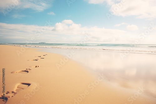 footprints on a sandy beach with waves approaching