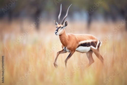 roan antelope running through savannah