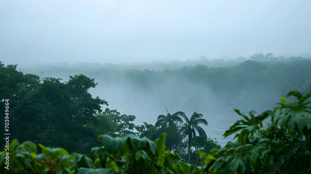 Fototapeta premium A photo of Victoria Falls, with lush rainforest