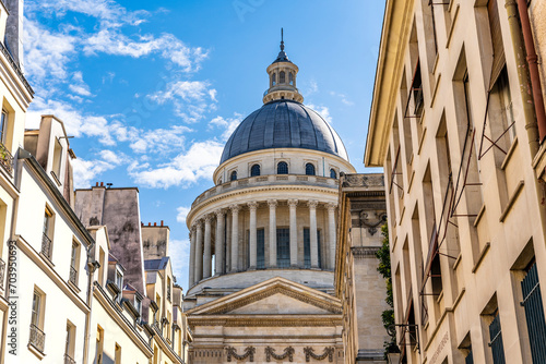 A glimpse of the Pantheon from rue Valette in a sunny summer day, Paris city centre, France photo
