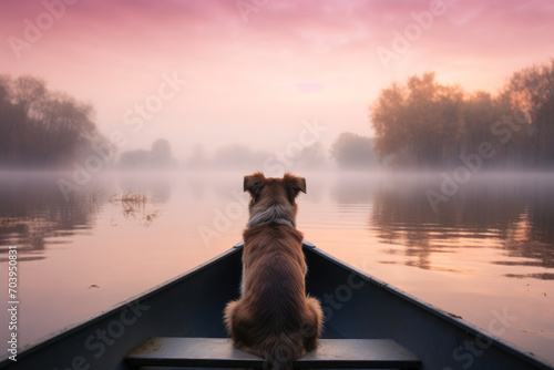 Evening Reverie: Canine in Marshland Boat