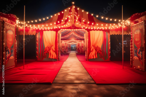Elegant Circus Welcome: Red Carpet Under Nighttime Lights