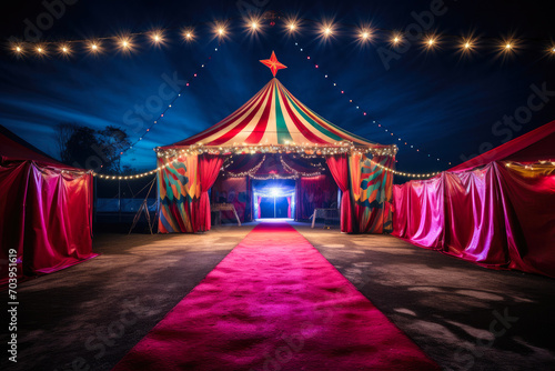 Nighttime Extravaganza: Festive Circus Tent Entry View