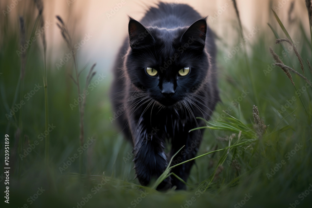 Foggy Morning Hunt: Stealth of the Black Cat
