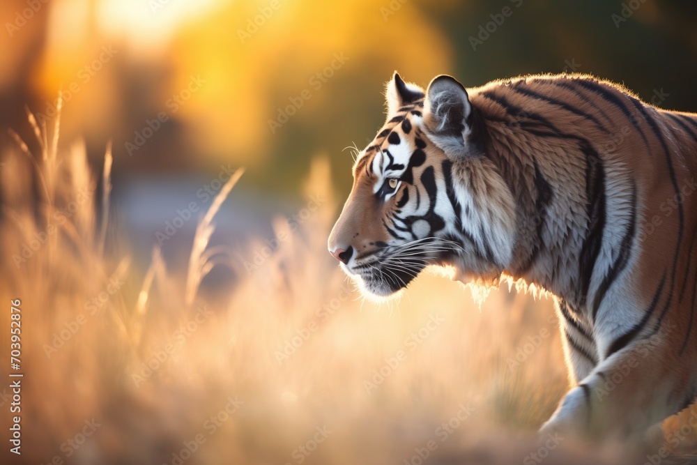 Naklejka premium backlit tiger during golden hour