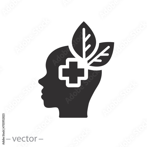 psychological help with treatment icon, mental health, self-care harmony, flat symbol - vector illustration