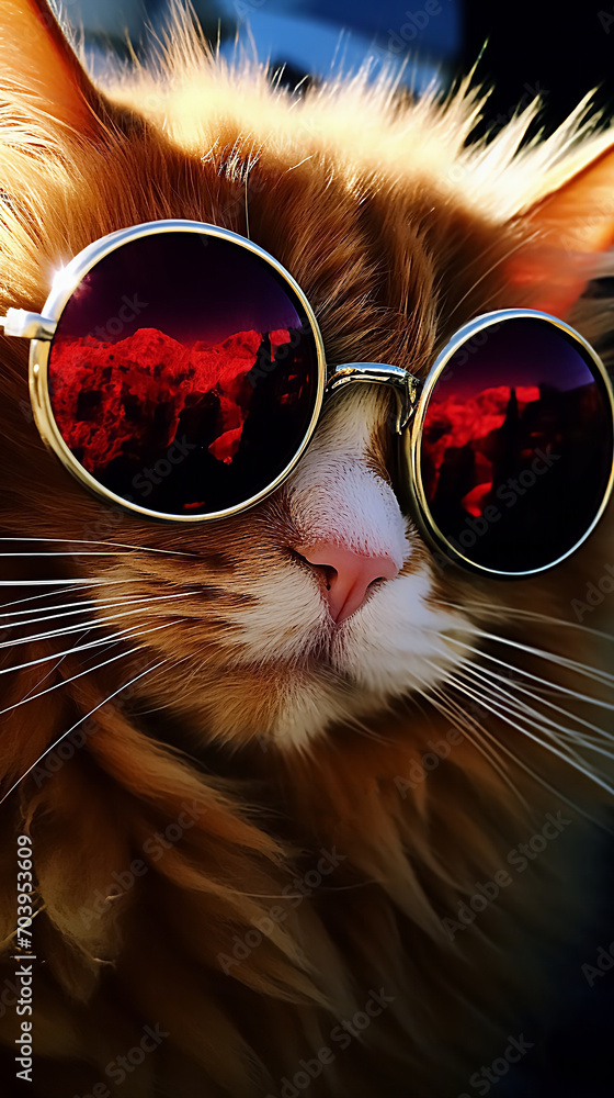 Stylish cat in round glasses.