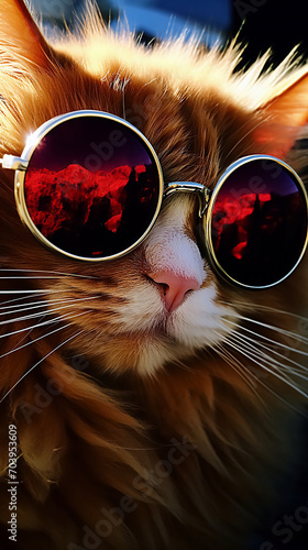 Stylish cat in round glasses.