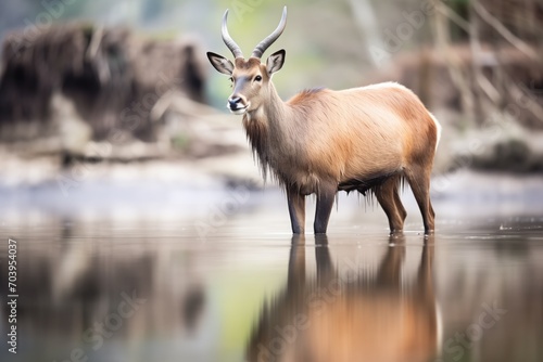 waterbuck reflection in still river water