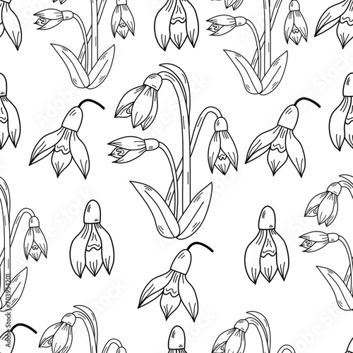 Botanical seamless pattern with snowdrops .For printing wrapping paper, wallpaper, packaging, fabric.