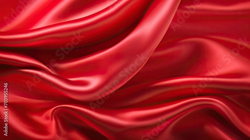 Red silk satin background. Beautiful soft wavy folds on smooth shiny fabric. Anniversary, Christmas, wedding, valentine, event, celebration concept. Red luxury back