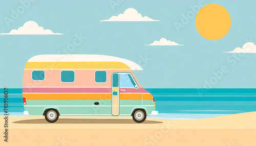 Colourful Camper van on sandy beach