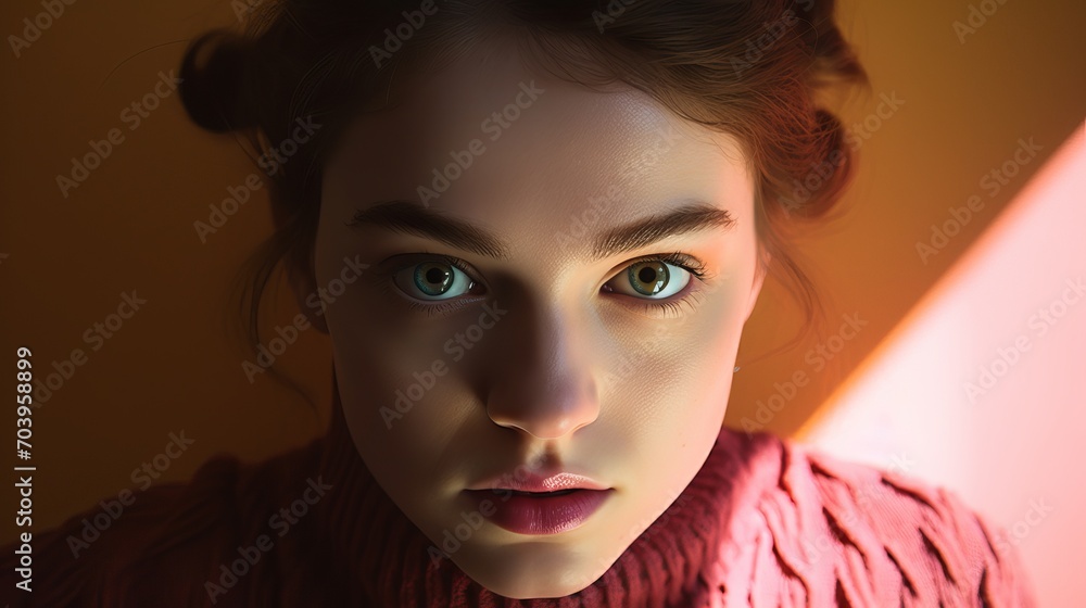 Anxious Expression on Female’s Face Against Minimal Studio Gradient Background Anxious Expression on Female’s Face Against Minimal Studio Gradient Background