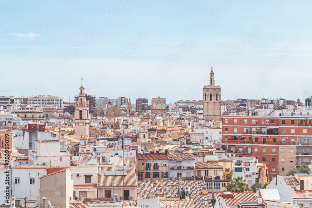 Aerial panoramic view of Valencia (Spain). Copy space