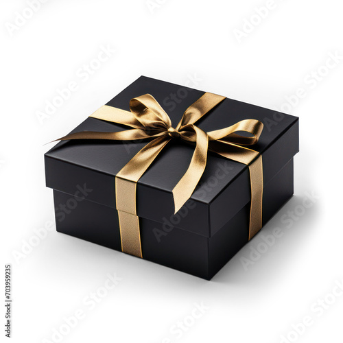 A Sleek Black Gift Box Adorned with a Golden Ribbon © Mirador