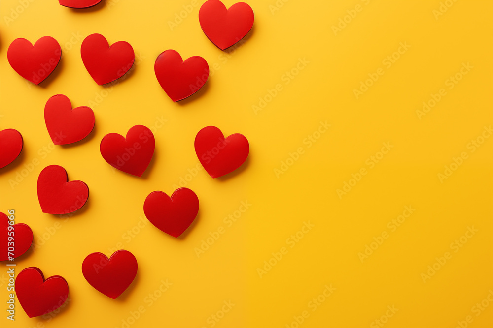 Red hearts on yellow background Red hearts on yellow background