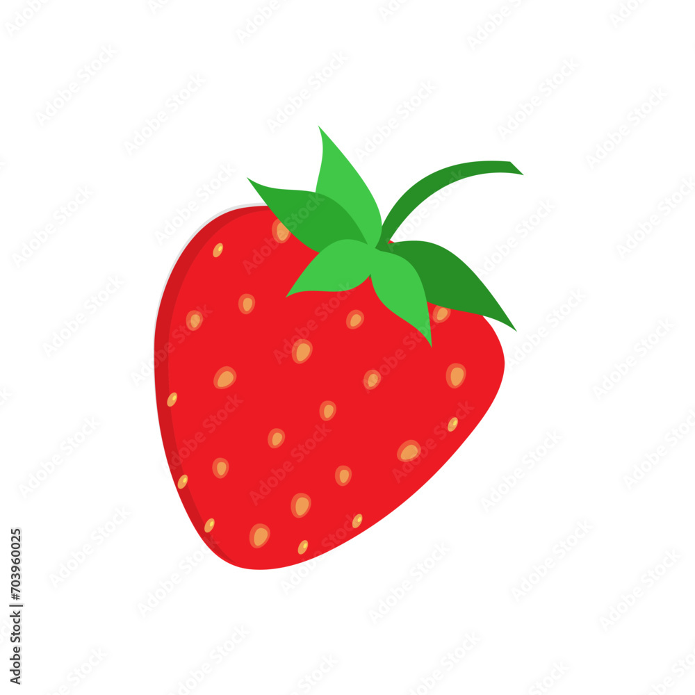Obraz premium Strawberry fruit vector. Cartoon bright natural strawberrys isolated on white. Vector illustration of fresh farm organic berry used for magazine, book, poster, menu cover, web pages.