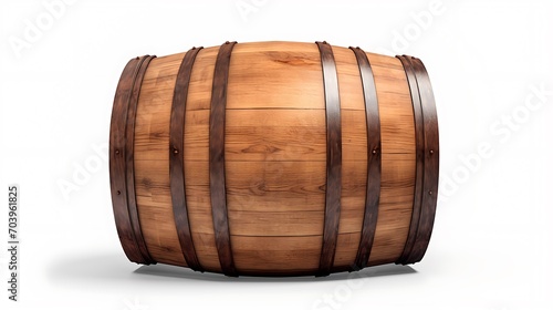 Wooden barrel isolated on white background. 3D illustration. Contains clipping path.