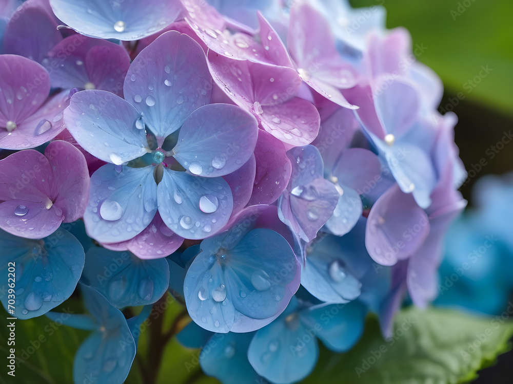 purple and blue hydrangea flowers 