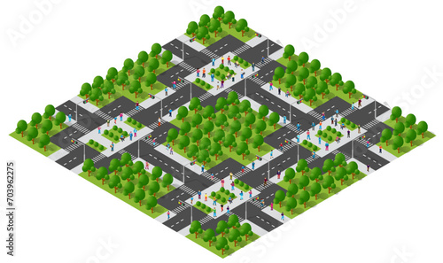 City quarter top view landscape isometric 3D projection with trees park