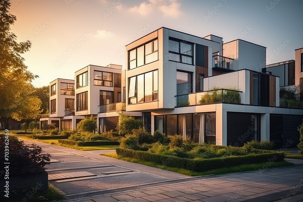 The elegance of modern living with these beautifully designed modular townhouses, showcasing sleek architecture in an exclusive urban setting.