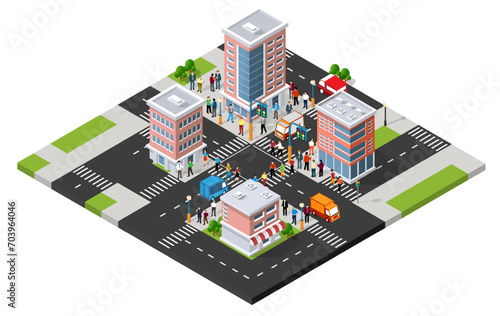 Isometric urban megalopolis top view of the city infrastructure town