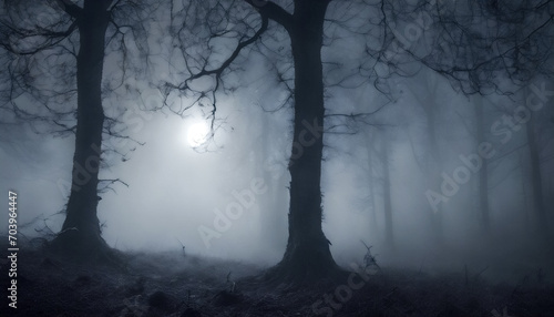 Luna e Nebbia- Un Bosco Avvolto nell'Incantesimo della Notte. photo