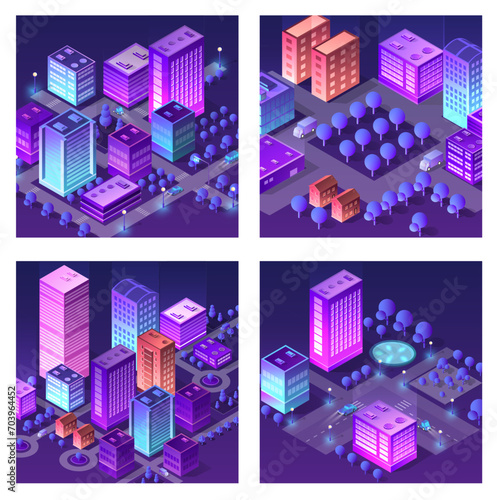 Isometric set of blocks module of areas of the city construction and designing