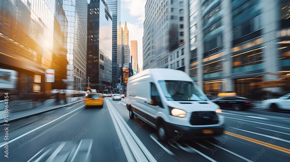 fast vans driving in the big, modern city. fast vans driving in the big, modern city.
