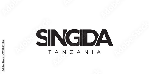 Singida in the Tanzania emblem. The design features a geometric style, vector illustration with bold typography in a modern font. The graphic slogan lettering.