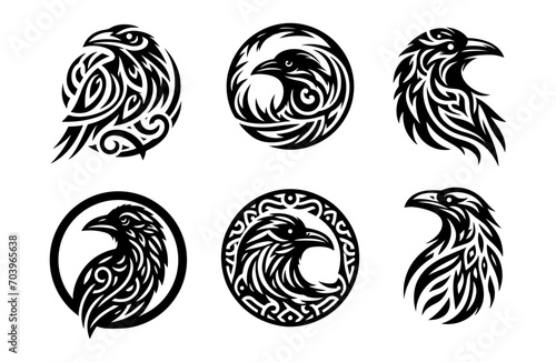 Raven tribal tattoo logo icon design template