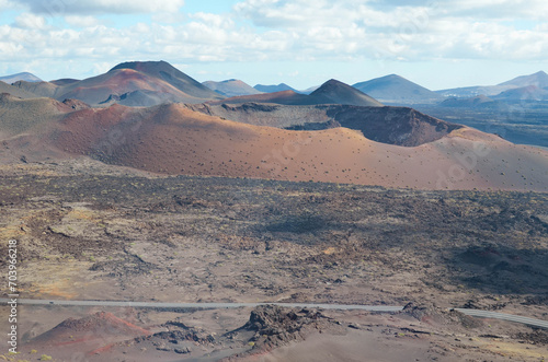Volcanic landscape in Timanfaya National Park, Lanzarote, Canary Islands, Spain
