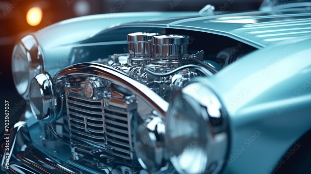 Fototapeta premium A Modern new car close up of the engine front top vie.Generative AI