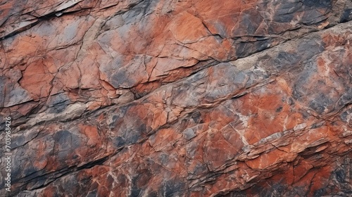 Dark red orange brown rock texture with cracks. Close - up. Rough mountain surface. Stone granite background for design. Nature.