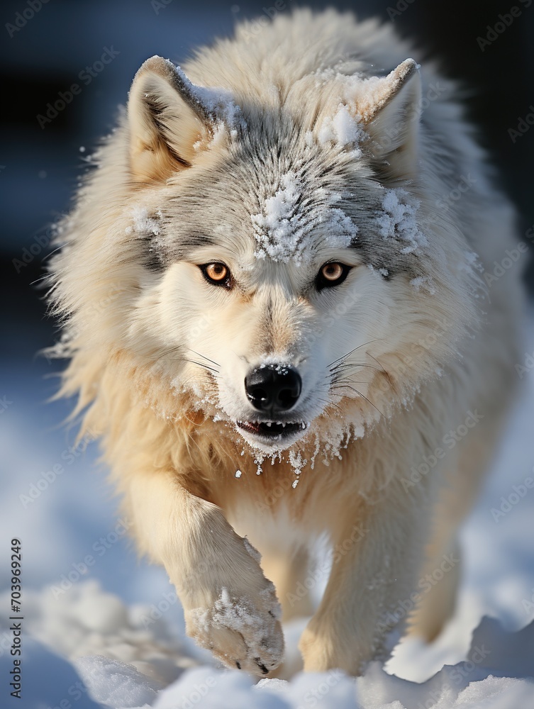 Obraz premium A white wolf walking in the snow