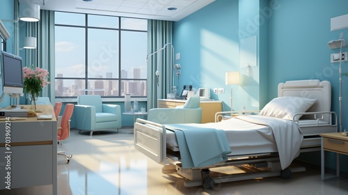 Modern hospital room interior with city view © duyina1990