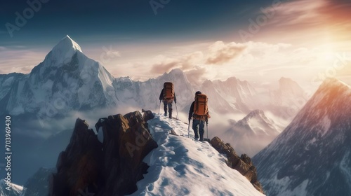 Two climbers ascend mountain