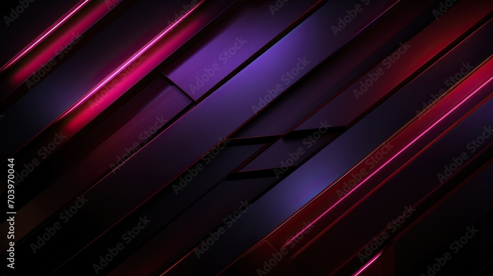 Black dark deep violet purple blue red burgundy maroon magenta abstract background. Geometric shape. Line strip angle 3d. Noise grain. Color gradient. Bright neon electric metallic glow.Banner.Design