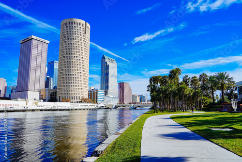 Tampa, Florida USA - Jan 03, 2024: Tampa Waterfront park landscape	
