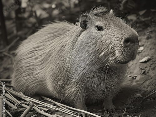 Capybara in Black and White Photograph