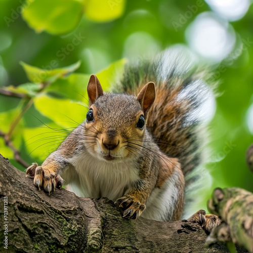 Close-up of a squirrel perched on a tree branch